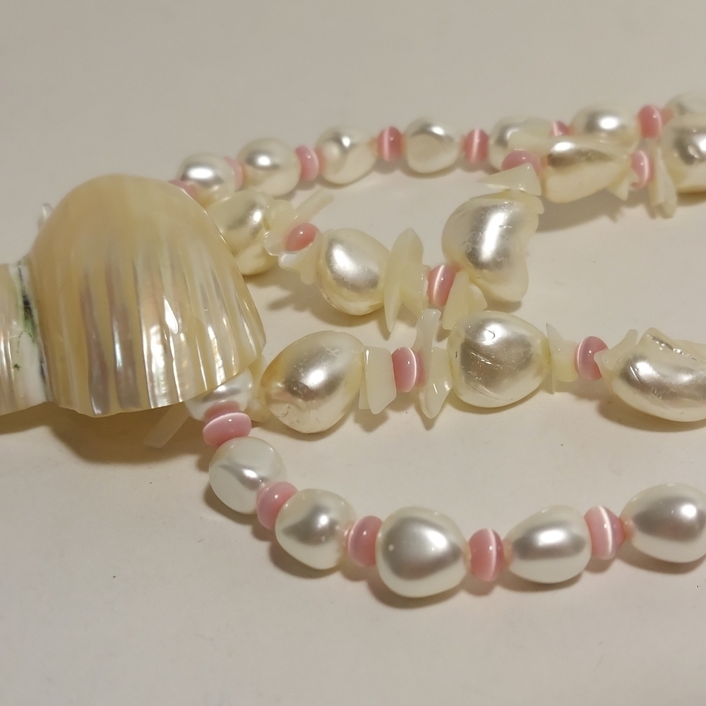 Freshwater Pearls & Pink Beads Shell Pendant Necklace Double Strand Magnetic - Picture 3 of 13